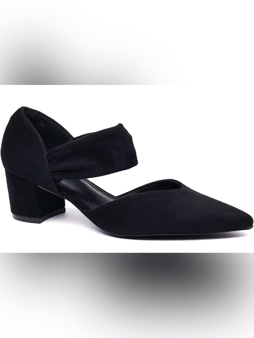 Women's Closed Pointed Toe Low Chunky Block Heels Strap Pumps